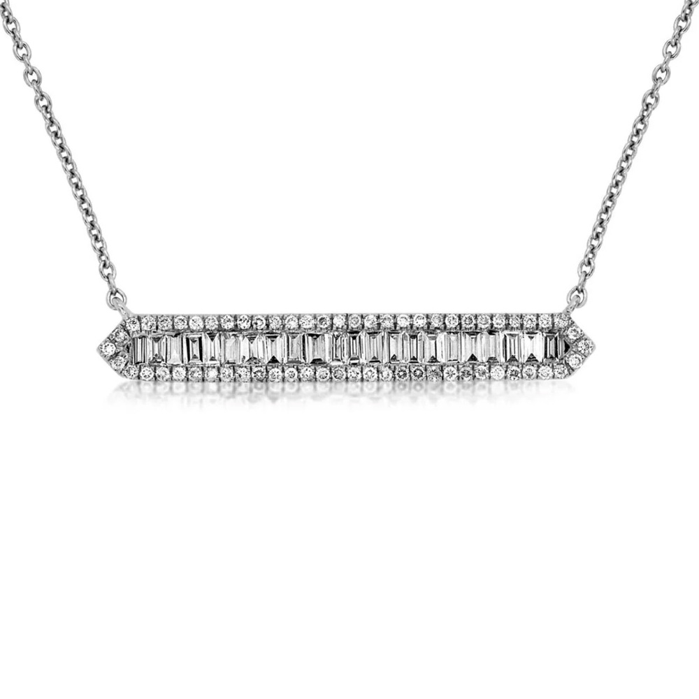 Diamond Bar with baguette diamonds Necklace in white gold